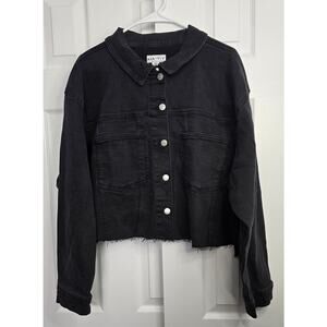 Ava & Viv Women's Stretch Black Denim Raw Hem Cropped Jean Jacket- Size 2X